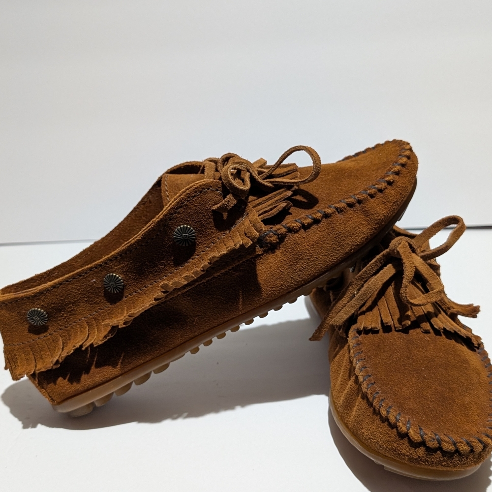 Minnetonka Brown Suede Moccasins with Fringe 9